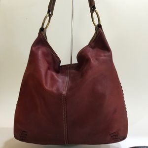 LUCKY Brand Slouchy Whip Stitch Red Leather Hobo